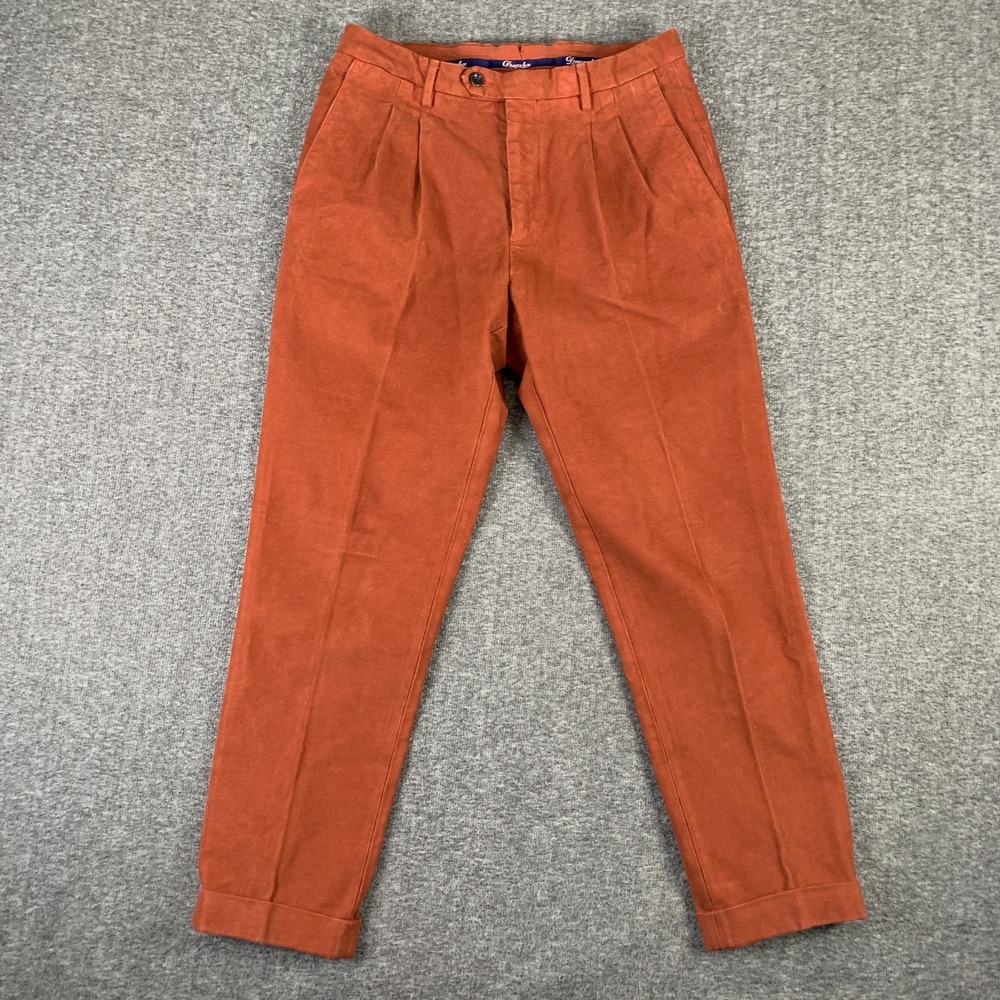 Drumohr Pleated Trousers Men 30x27 Orange Pant Suede Old Money Luxury Italy